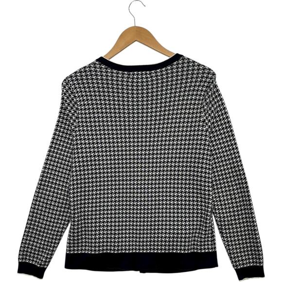 Lands End Cardigan Sweater Womens Medium Black White Houndstooth Preppy Classic - Picture 2 of 14